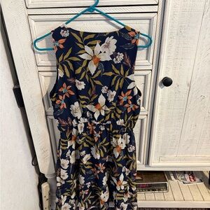 Elegant Floral Midi Dress - Navy and Orange